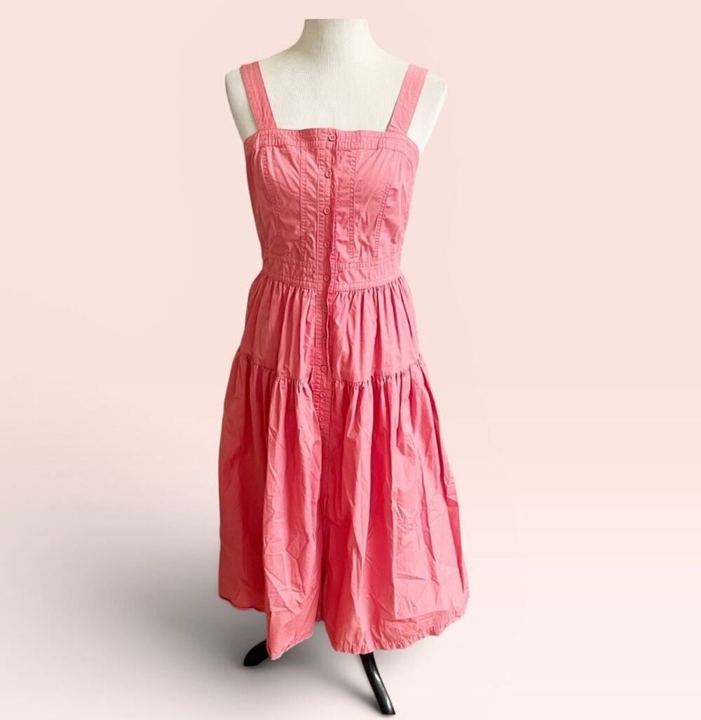 Banana Republic Cinched Waist Midi Tank Sundress Pink Size 6 Button Front Tiered